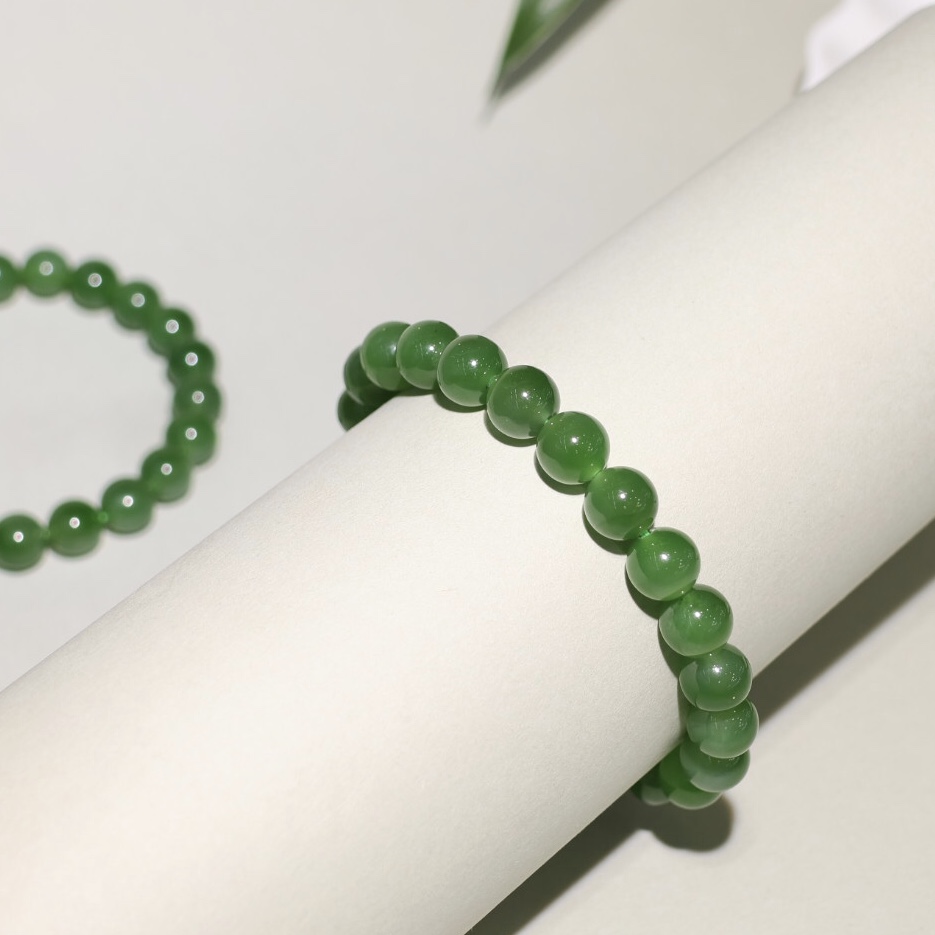 White Hetian Jade Beaded Bracelet - HT-HS-0013-2
