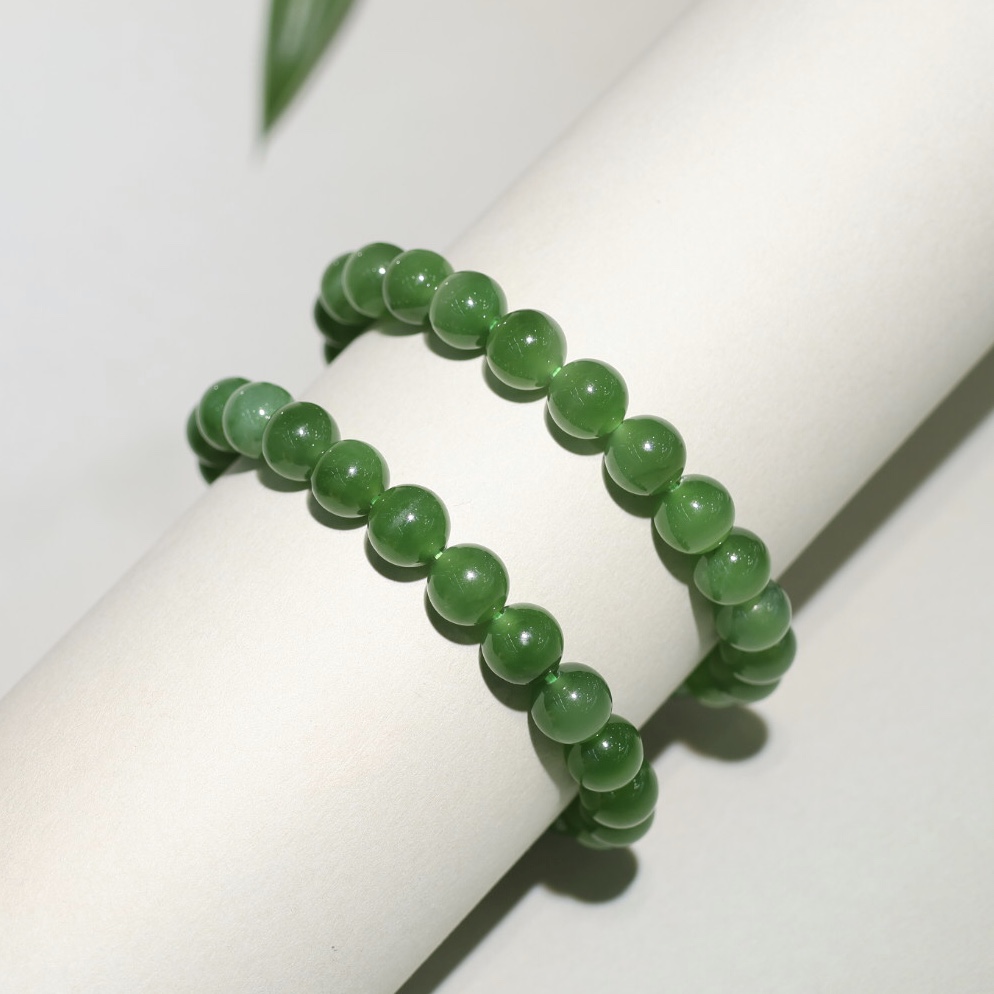 White Hetian Jade Beaded Bracelet - HT-HS-0013-3