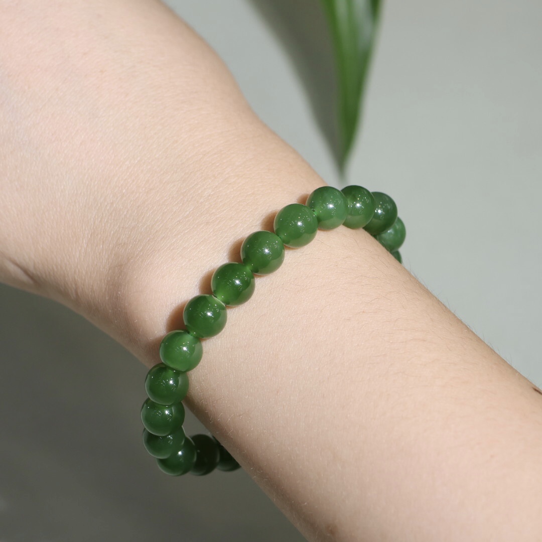 White Hetian Jade Beaded Bracelet