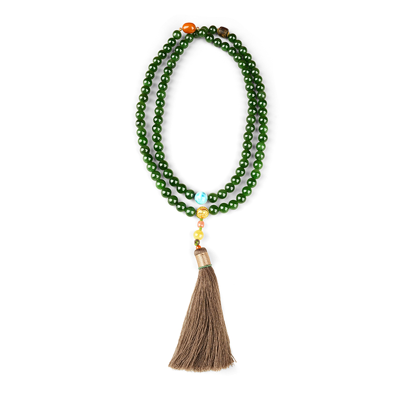 Green Hetian Jade 10mm 108-Bead Long Necklace - image 10