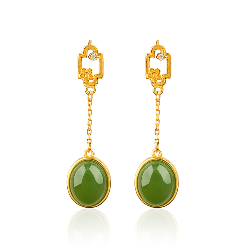 S925 Sterling Silver Green Hetian Jade Drop Earrings - KTB001_03