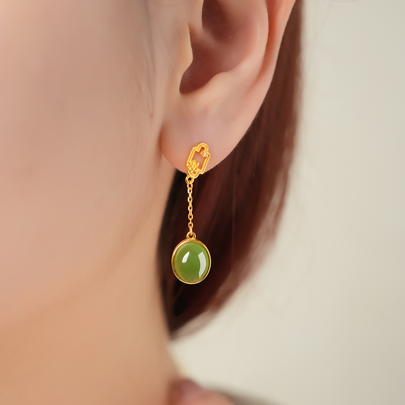 S925 Sterling Silver Green Hetian Jade Drop Earrings - KTB001_10