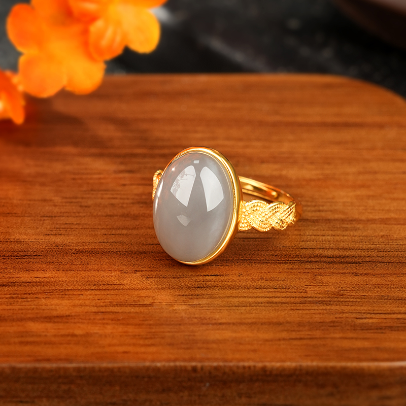 S925 Sterling Silver Smoky Purple Hetian Jade Open Ring - KTY6027_04