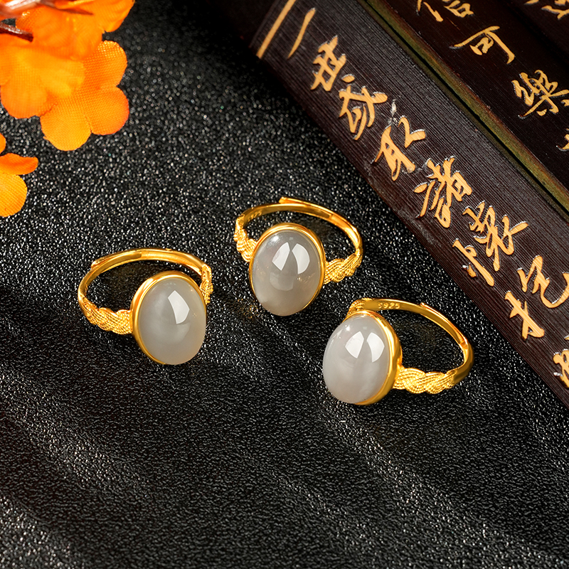 S925 Sterling Silver Smoky Purple Hetian Jade Open Ring - KTY6027_05