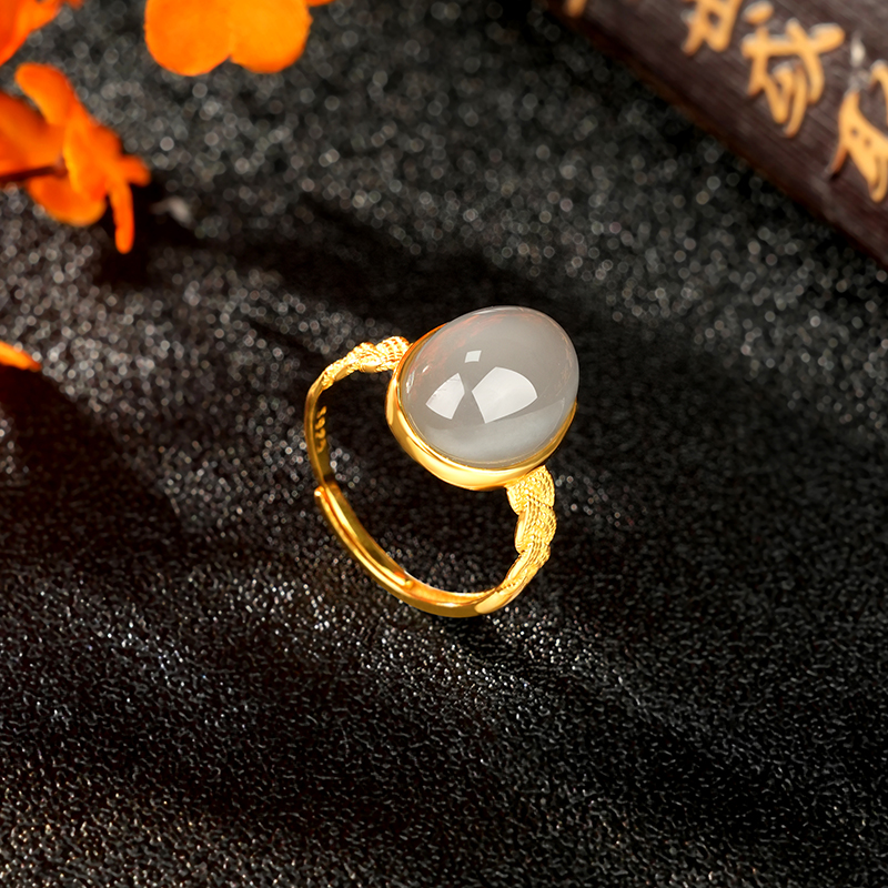 S925 Sterling Silver Smoky Purple Hetian Jade Open Ring - KTY6027_06