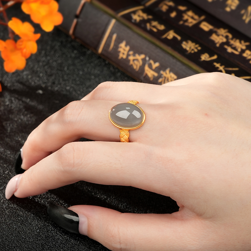 S925 Sterling Silver Smoky Purple Hetian Jade Open Ring - KTY6027_07