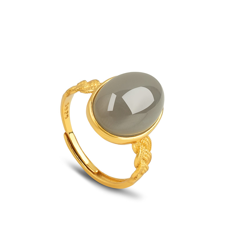 S925 Sterling Silver Smoky Purple Hetian Jade Open Ring - KTY6027_09