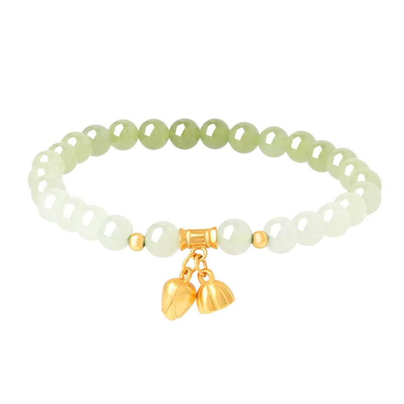 S925 Sterling Silver Gradient Hetian Jade Lotus Seed Bracelet 6mm - TZ286_02