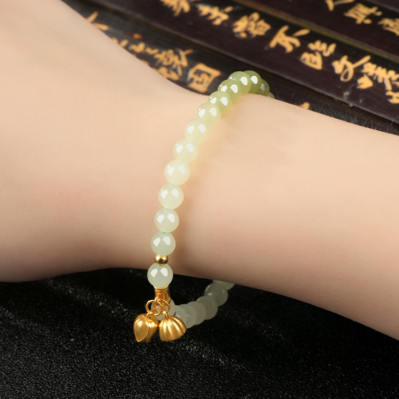 S925 Sterling Silver Gradient Hetian Jade Lotus Seed Bracelet 6mm - TZ286_03