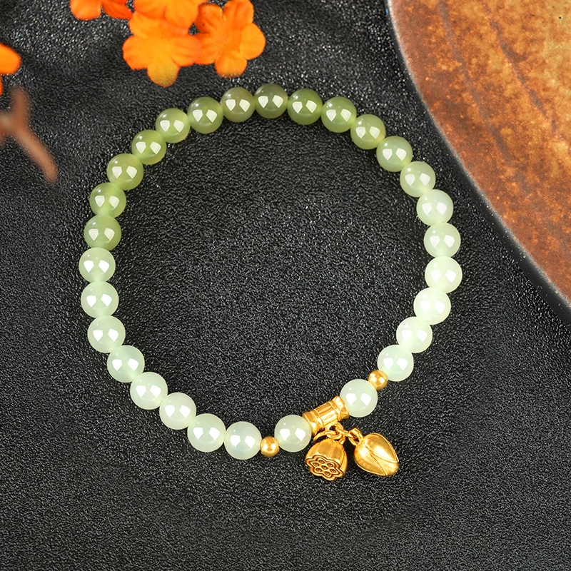 S925 Sterling Silver Gradient Hetian Jade Lotus Seed Bracelet 6mm - TZ286_05