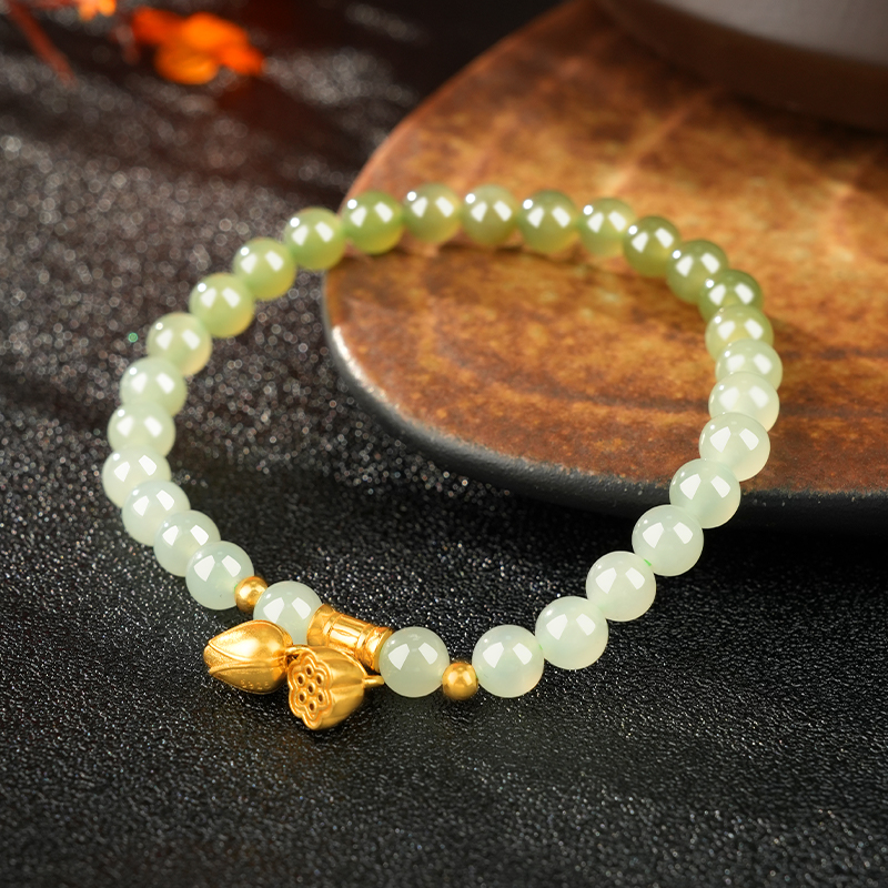 S925 Sterling Silver Gradient Hetian Jade Lotus Seed Bracelet 6mm - TZ286_06