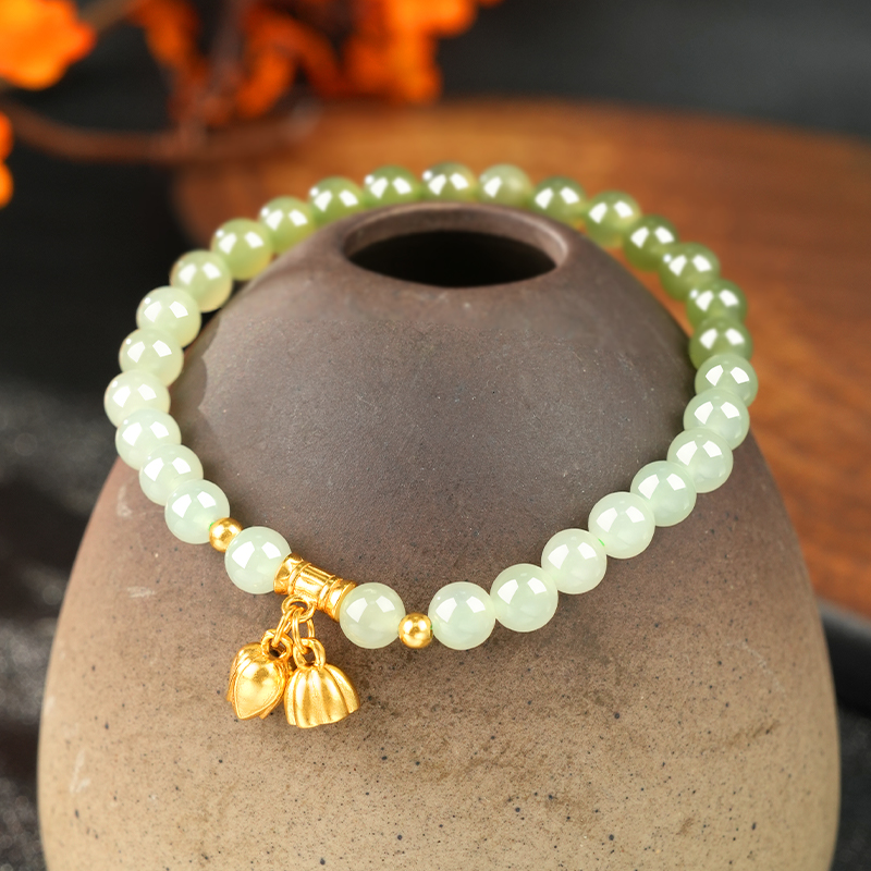S925 Sterling Silver Gradient Hetian Jade Lotus Seed Bracelet 6mm - TZ286_07