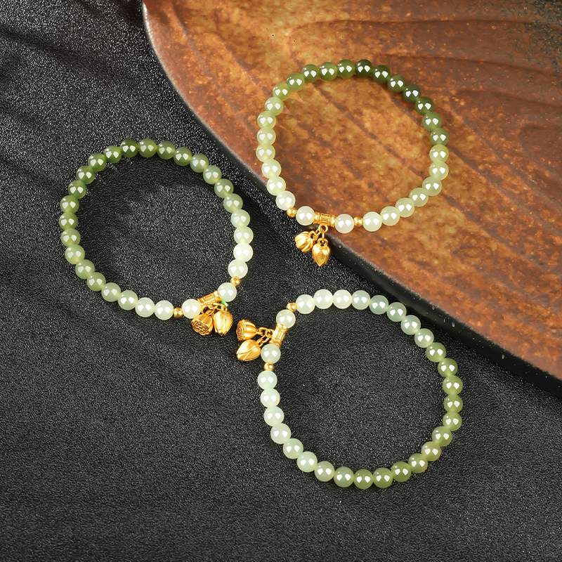 S925 Sterling Silver Gradient Hetian Jade Lotus Seed Bracelet 6mm - TZ286_08