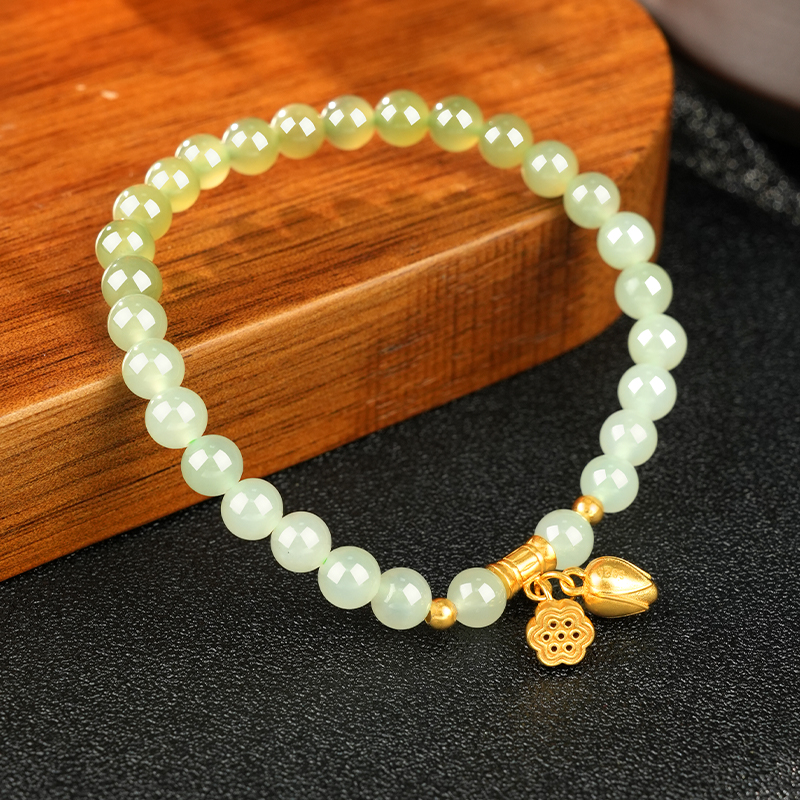 S925 Sterling Silver Gradient Hetian Jade Lotus Seed Bracelet 6mm - TZ286_09