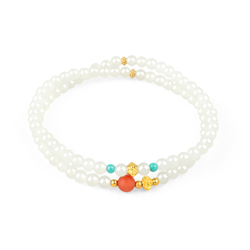 S925 Sterling Silver White Hetian Jade Double-Loop Bracelet 4mm - TZ402_09