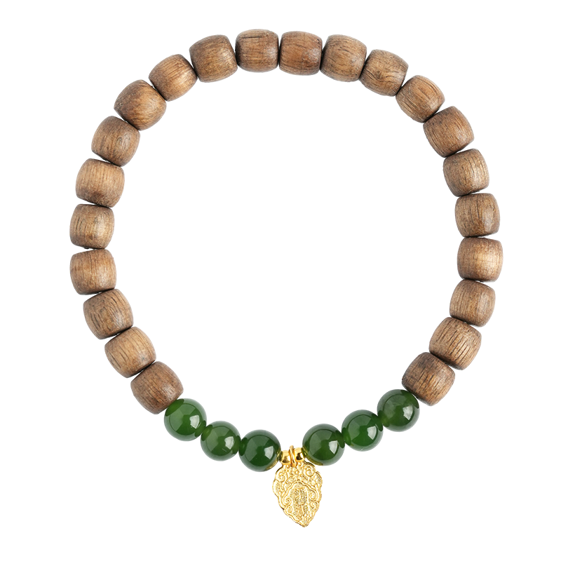 Green Hetian Jade and Sandalwood Bead Bracelet 6mm
