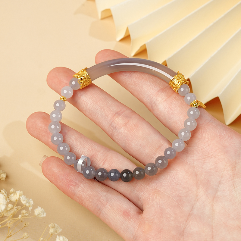 S925 Sterling Silver Smoky Purple Gradient Hetian Jade Half Bangle - TZ512_04