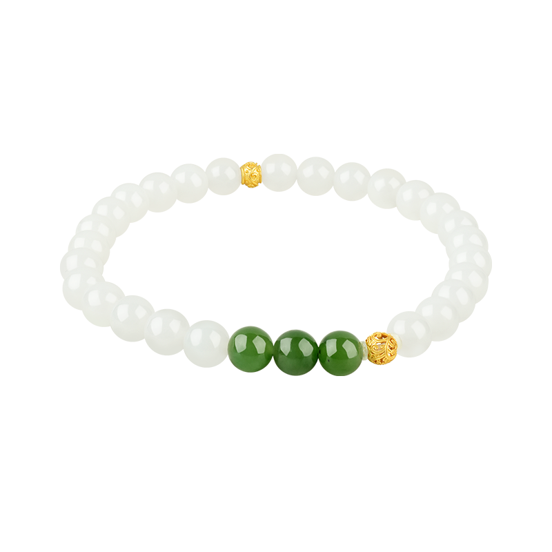 S925 Sterling Silver White Hetian Jade Bracelet 6mm