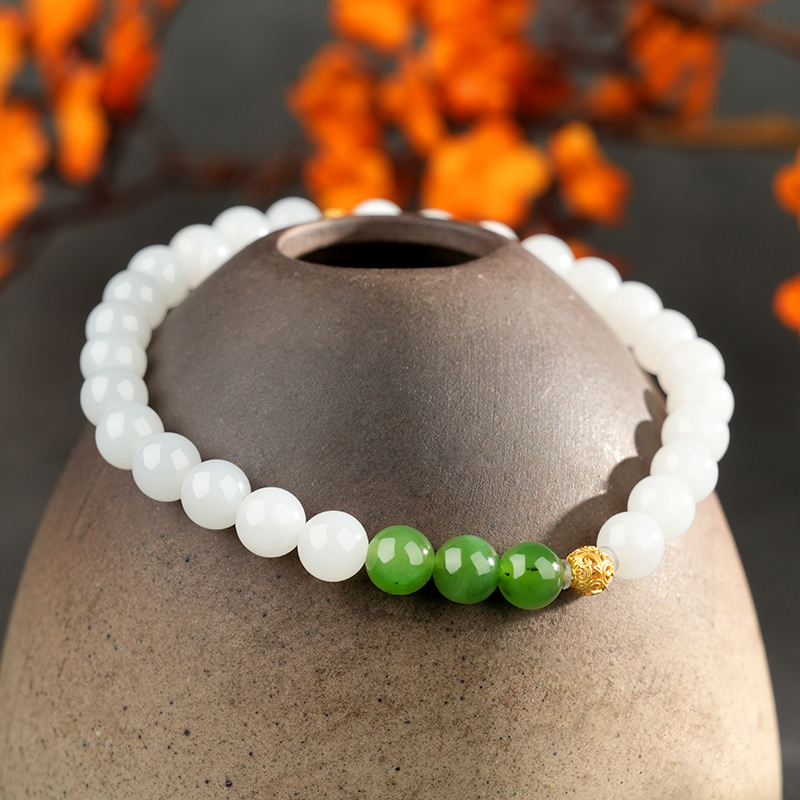 S925 Sterling Silver White Hetian Jade Bracelet 6mm - TZ680_02