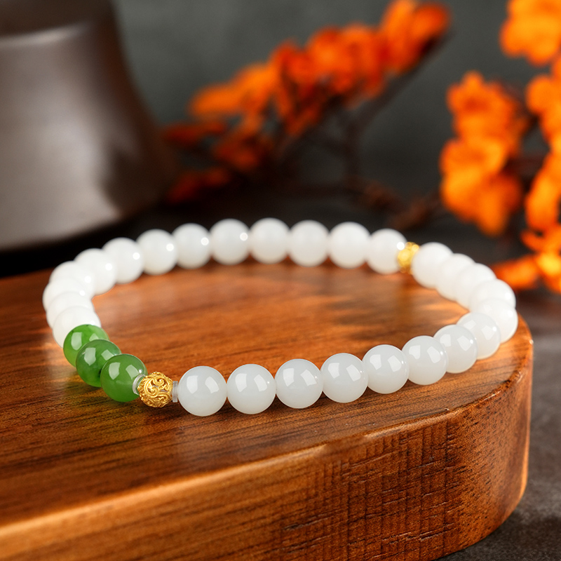 S925 Sterling Silver White Hetian Jade Bracelet 6mm - TZ680_03