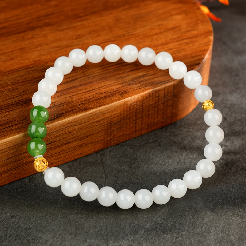 S925 Sterling Silver White Hetian Jade Bracelet 6mm - TZ680_04