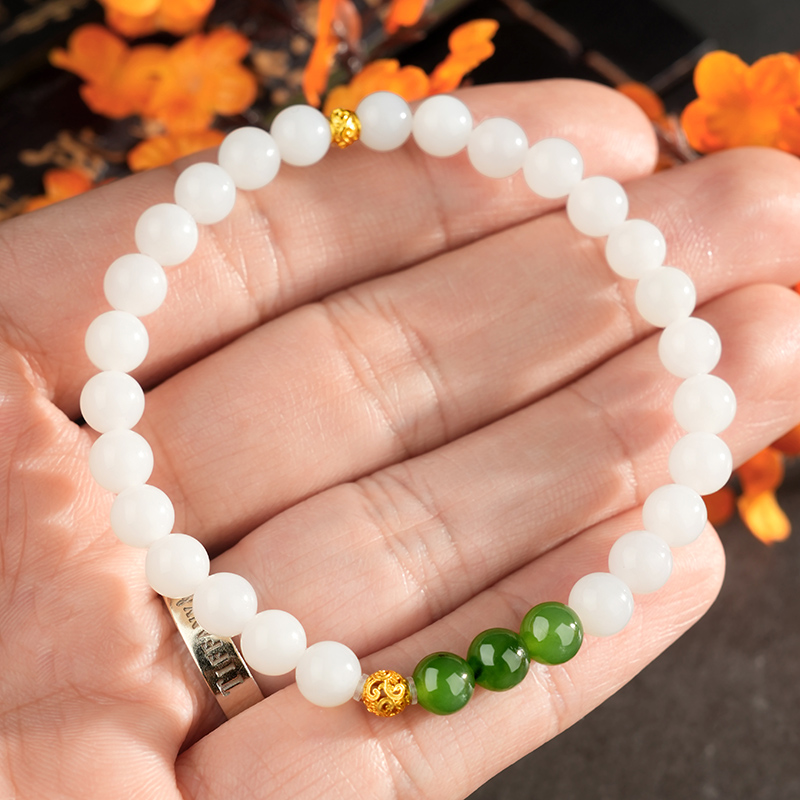S925 Sterling Silver White Hetian Jade Bracelet 6mm - TZ680_05