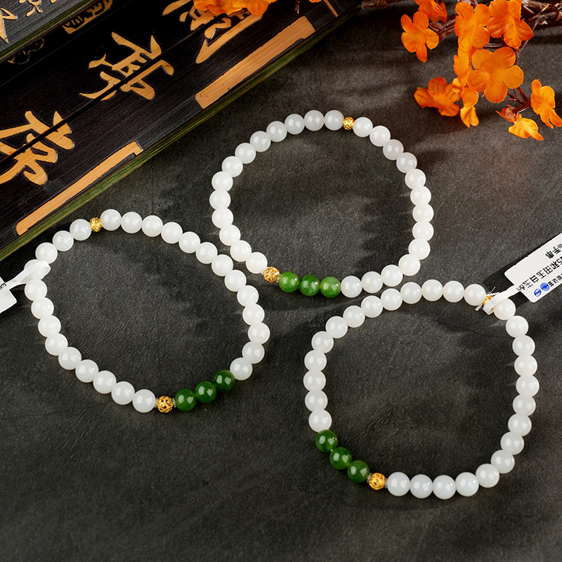 S925 Sterling Silver White Hetian Jade Bracelet 6mm - TZ680_06