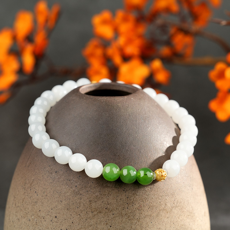 S925 Sterling Silver White Hetian Jade Bracelet 6mm - TZ680_07