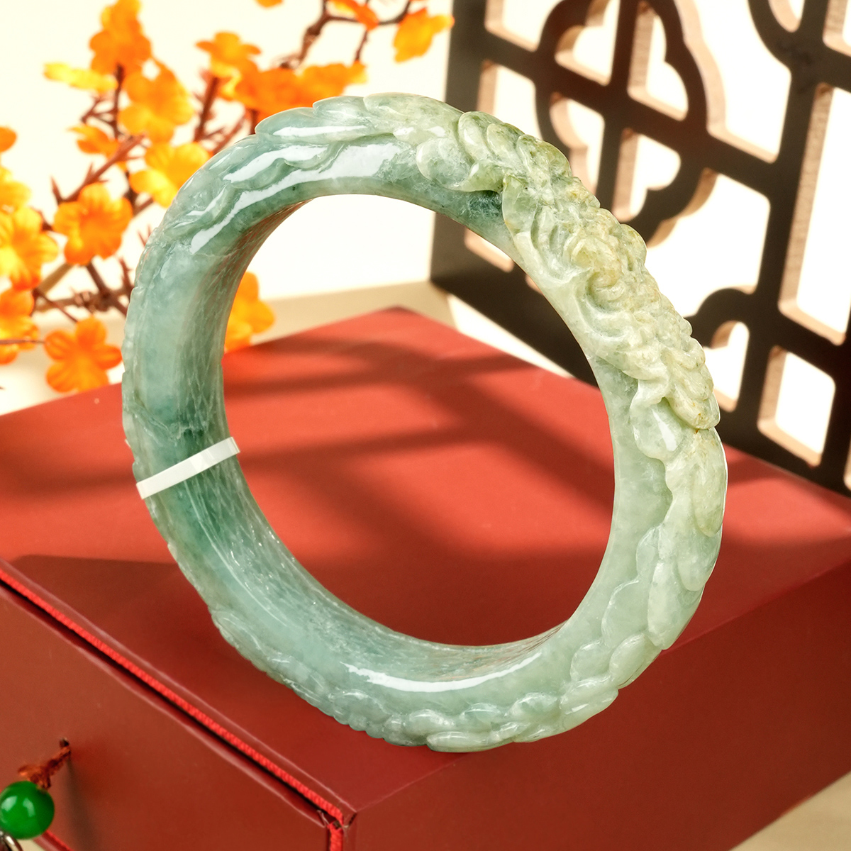 White and Green Jadeite Bangle - CMM025 - image 2