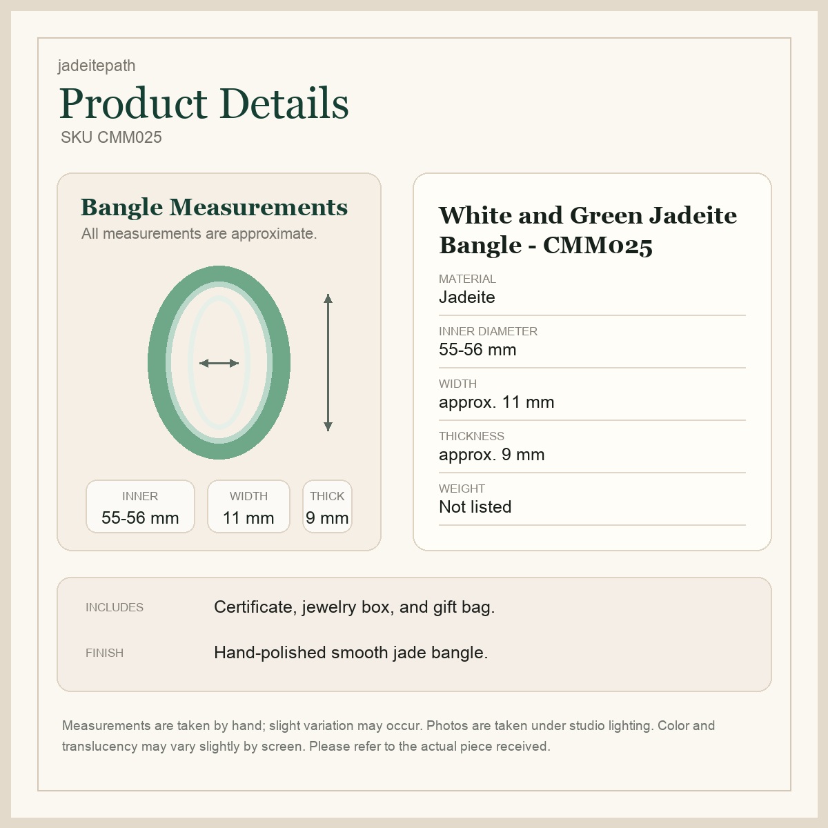 White and Green Jadeite Bangle - CMM025 - English product details
