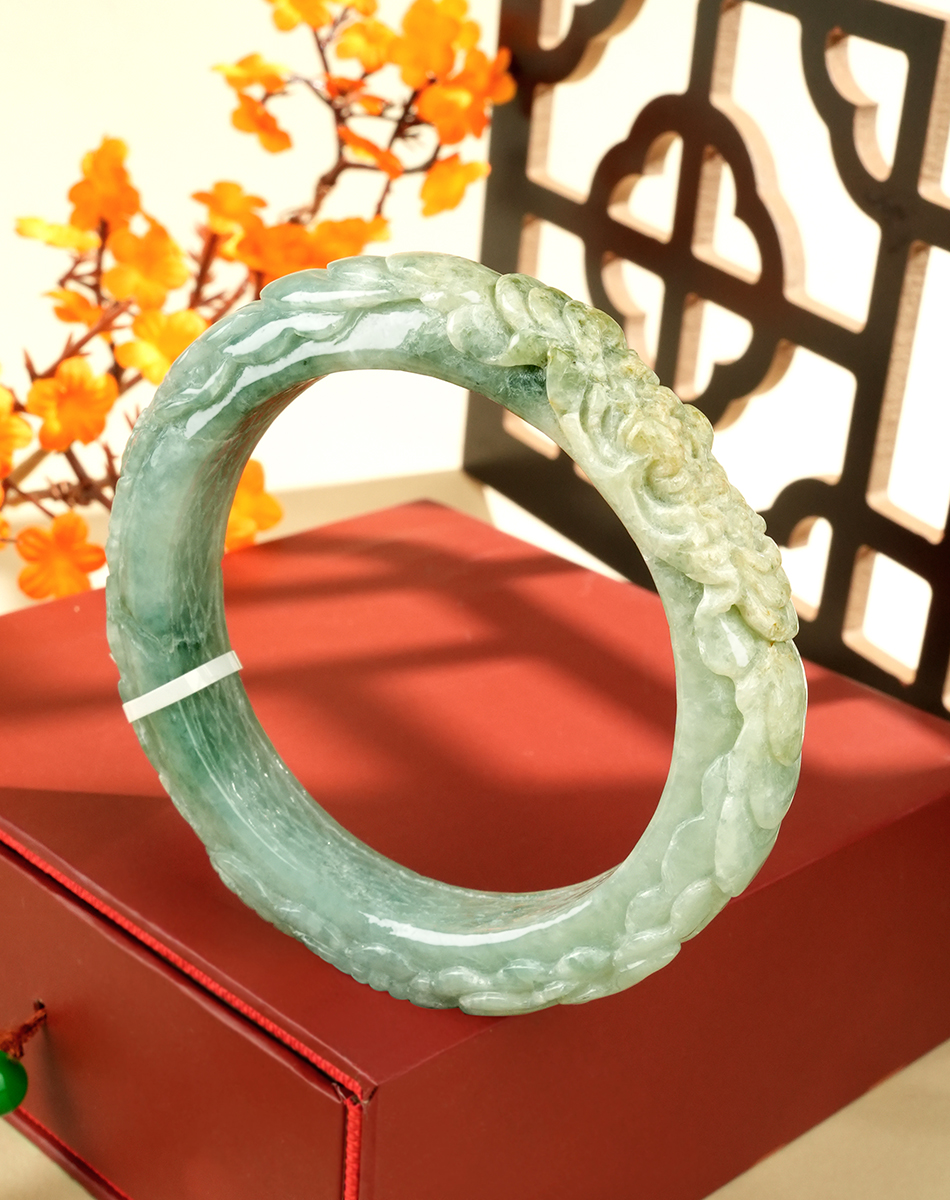 White and Green Jadeite Bangle - CMM025 - image 6