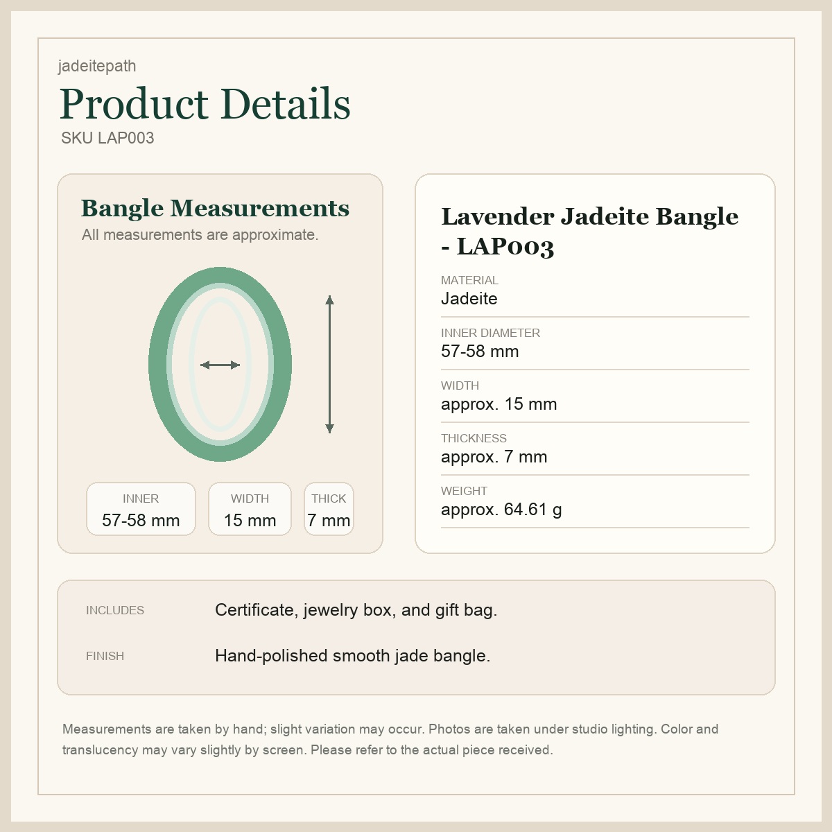 Lavender Jadeite Bangle - LAP003 - English product details