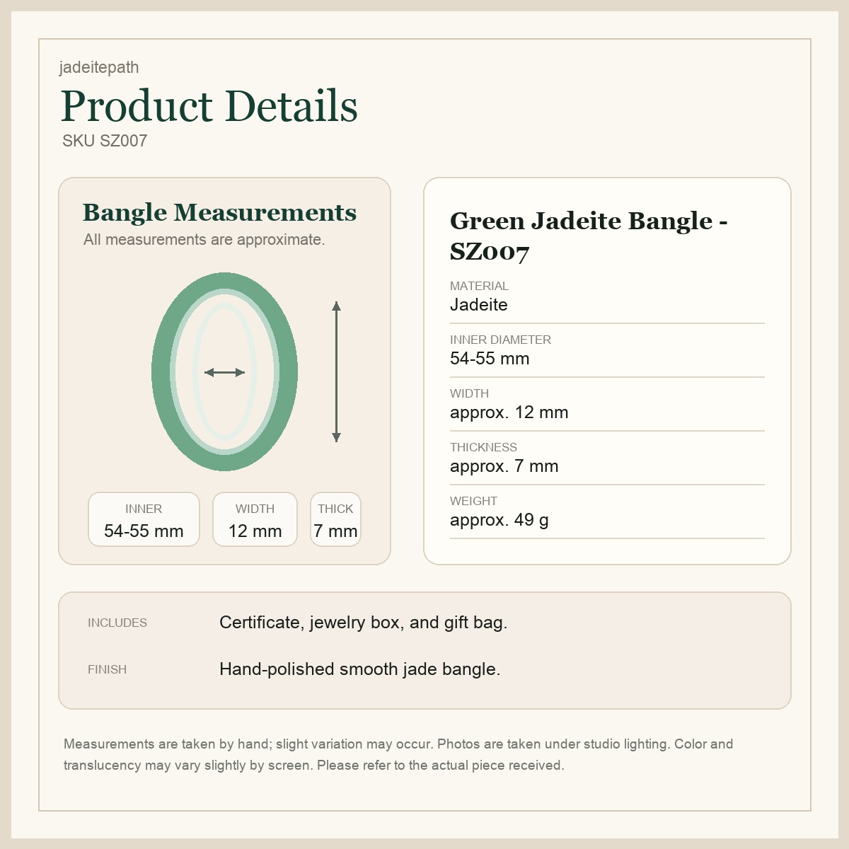 Green Jadeite Bangle - SZ007 - English product details